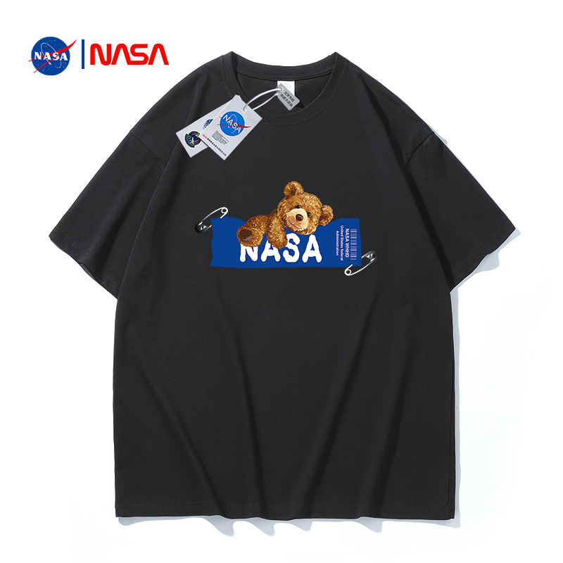 NASA联名短袖T恤男重磅落肩纯棉爆款小熊印花半袖女情侣体恤图