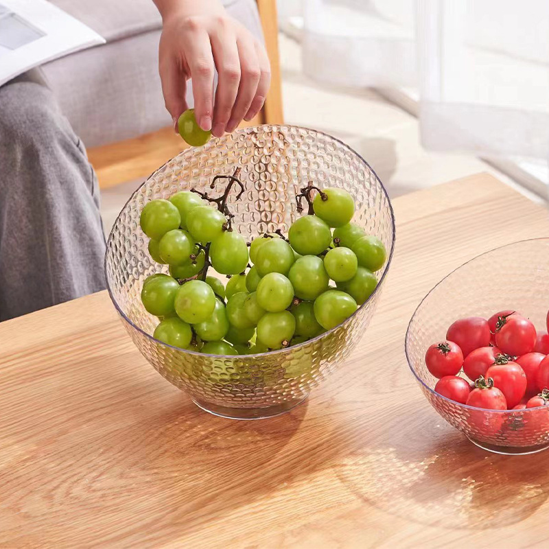 Simple round transparent fruit plate, household European-style plastic fruit plate, snack plate, simple style office dried fruit plate Application Scenario