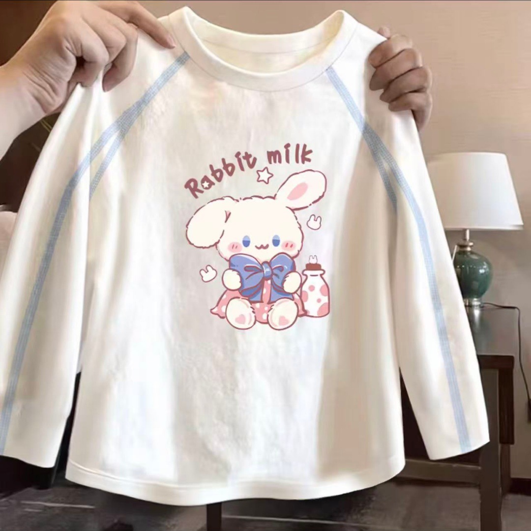 女童100%纯棉长袖2025春秋新款洋气打底T恤童装透气薄款圆领上衣详情11