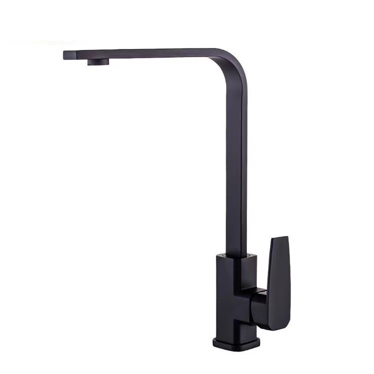 Kitchen faucet, all-copper square tube, seven-shaped black brushed electroplated faucet, sink, hot and cold faucet Item Picture