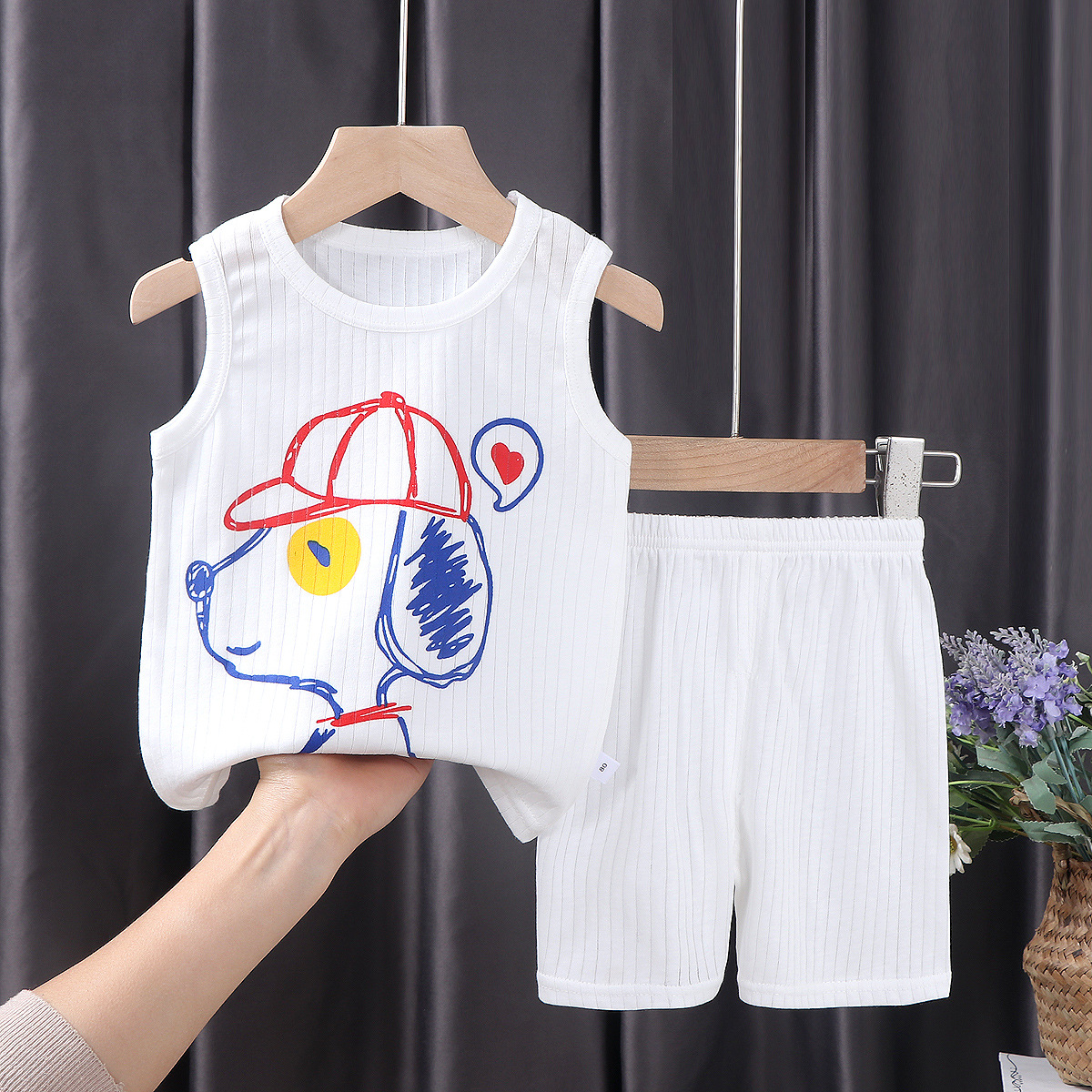 2022 New Children's Class a sleeveless T-shirt, baby boys' and girls' shorts, baby pure cotton vest set, summer children's clothing Specification image