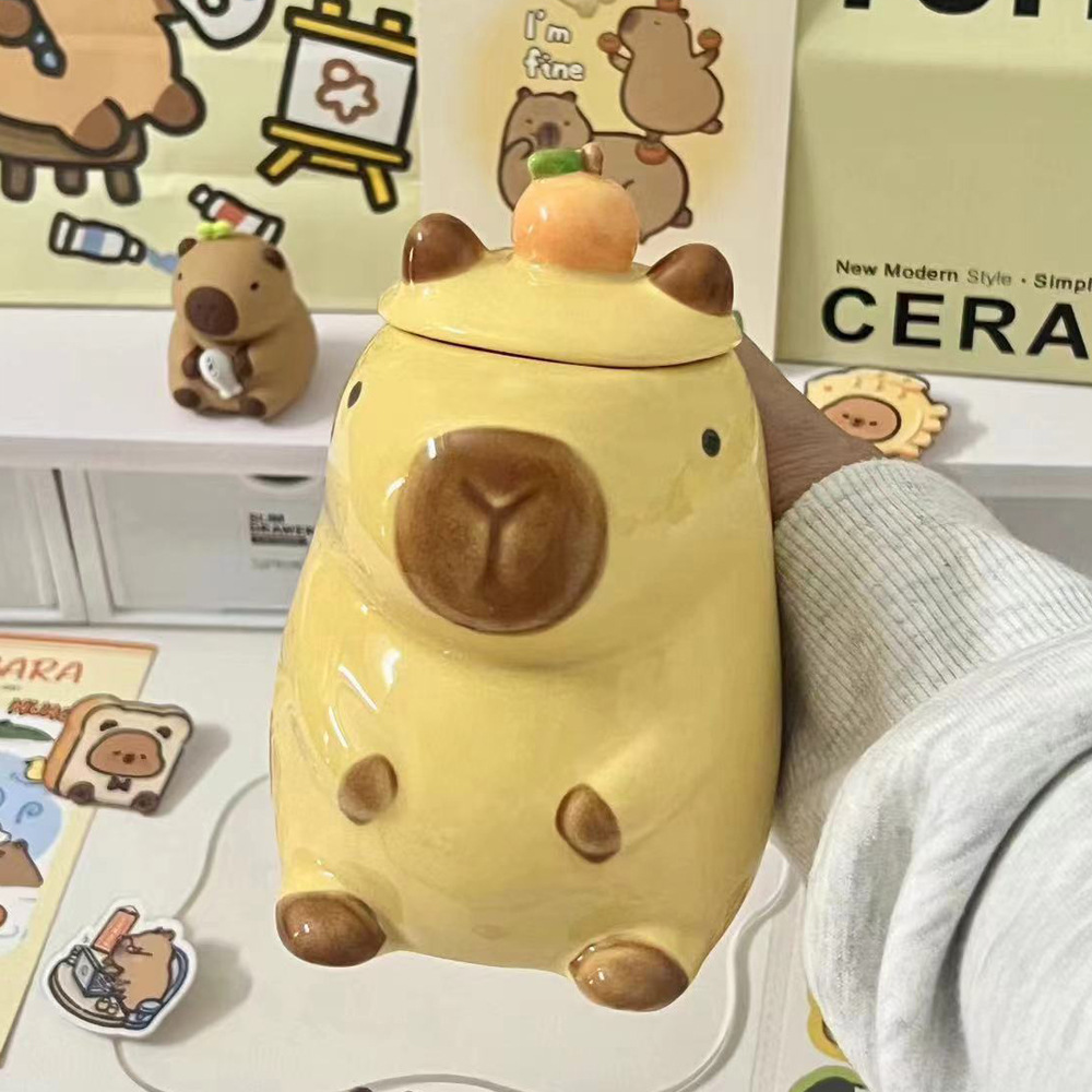 Tiffan Creative Ceramic Cup Cartoon Capibala Water Cup Ins Wind Household Mug With Lid Large Capacity Wholesale details Picture
