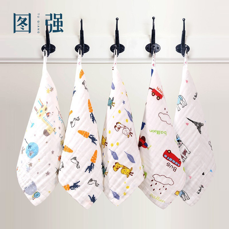 图强纯棉5条纱布口水巾新生婴儿用品宝宝柔软洗脸毛巾小方巾童巾