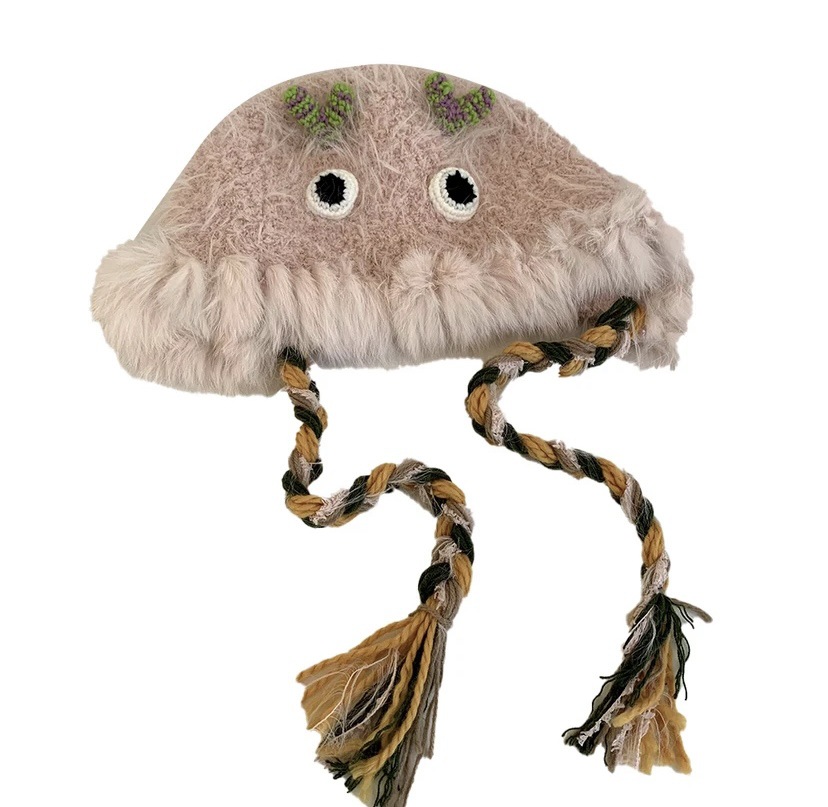 Little Monster Cartoon Furry Hat Warm Woolen Hat Baotou Hat Cute Sweet Travel Girl Heart Autumn Winter Item Picture