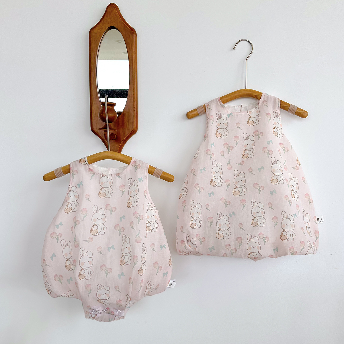 Baby Girl Pink Tulip Bunny Dress Baby Summer Dress Cute Super Cute Rabbit Ears Wrap Fart Coat + Bag details Picture