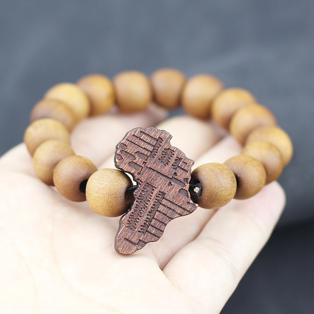 Europe And The United States Cross-Border Foreign Trade Africa Temu Hot Selling Carved Wooden African Map Bracelet Wooden Beads Wear Elastic String Men And Women Couples Accessory Gift Manufacturers Wholesale Specification drawing