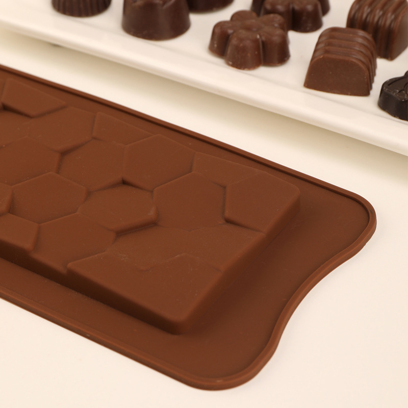 Single-piece long row chocolate plate mold silicone rectangular block grid diamond-shaped dried fruit chocolate baking mold Specification image