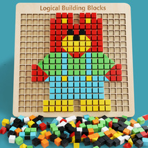 儿童木制拼豆套装diy颗粒立体拼图逻辑自由方块积木亲子互动玩具