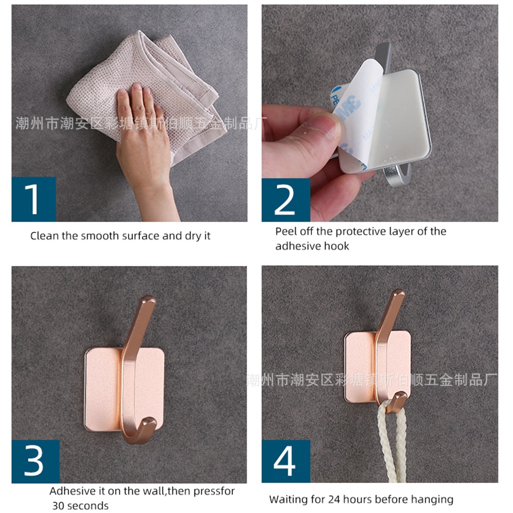 跨境太空铝免钉挂钩浴室衣钩单钩门后金属无痕挂钩厨房卫生间挂钩详情16