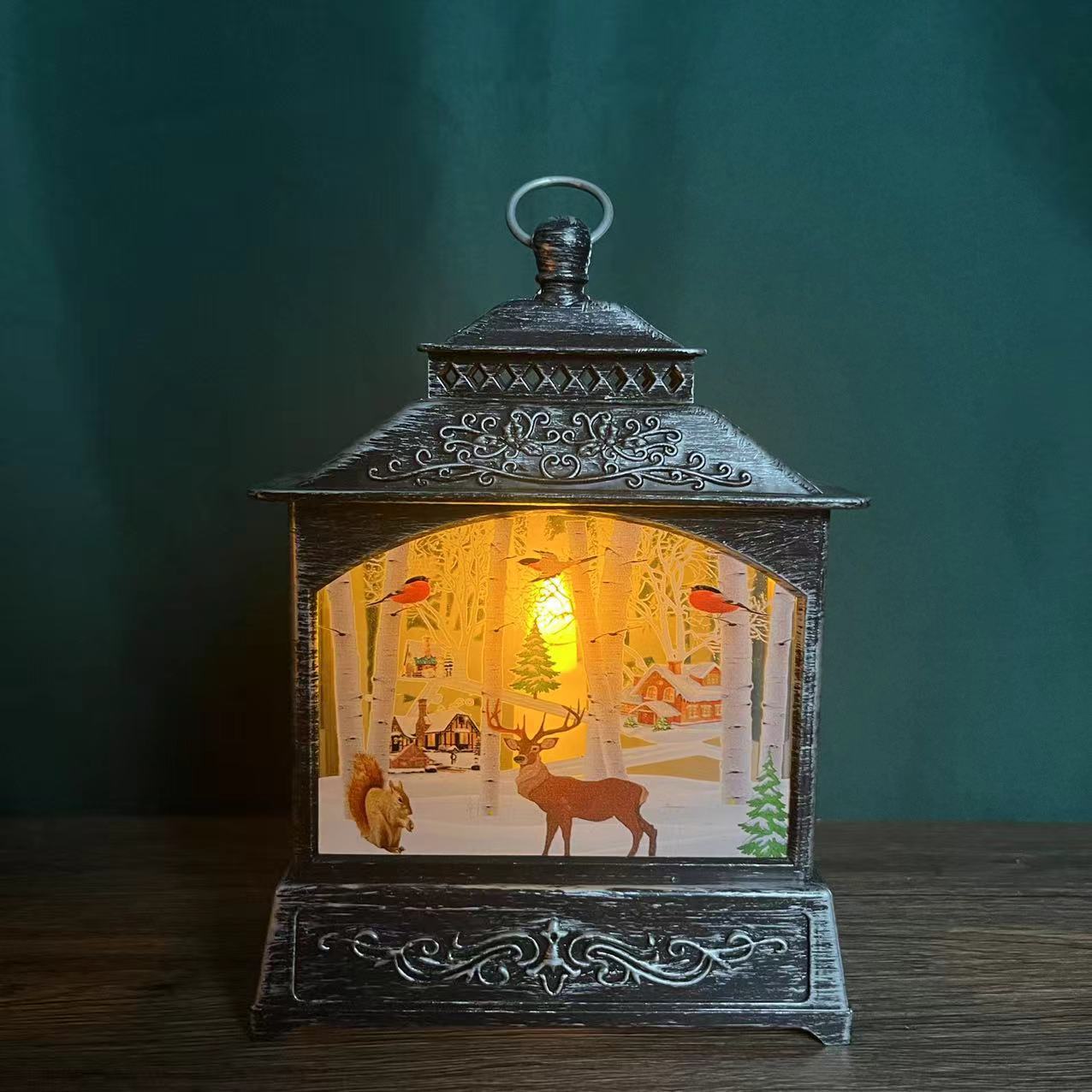Christmas New Big Flat Small Wind Lamp European Pattern Candle Light Led Night Light Tabletop Scene Decoration Specification drawing