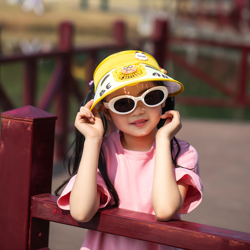 夏天儿童风扇帽户外防晒卡通空顶帽带风扇可充电帽子时尚遮阳帽潮