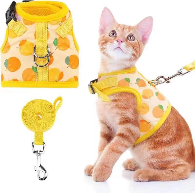 Pet traction products Cute fruit print Breathable durable cat chest back vest breathable pet chest straps details Picture