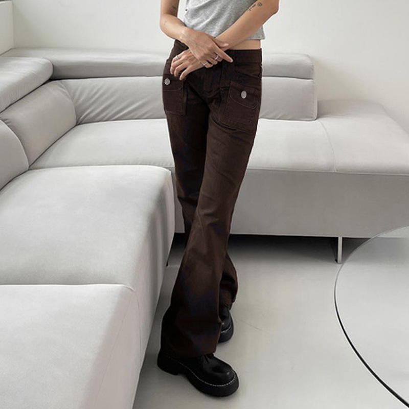 New autumn and winter women's wear: brown jeans, retro and hot girl style, low-waisted straight-leg pants details Picture