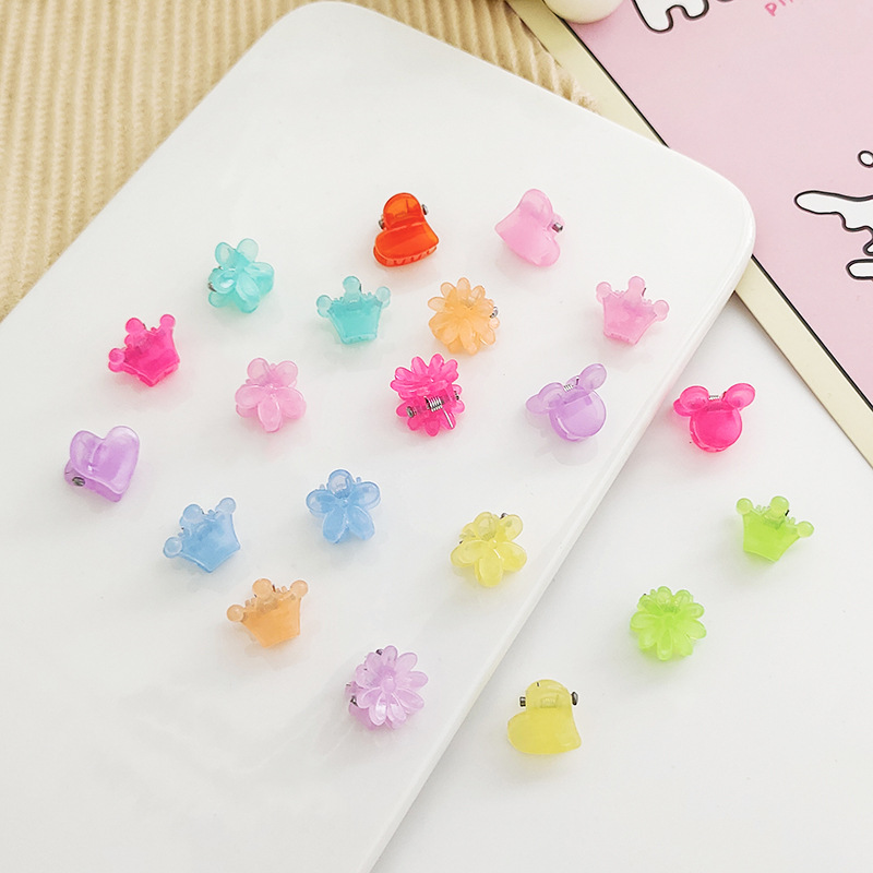 Cute mini Mini Grab Pumpkin Box Canned Children's plastic candy color headwear Love Crown Flower small hair accessories Specification drawing