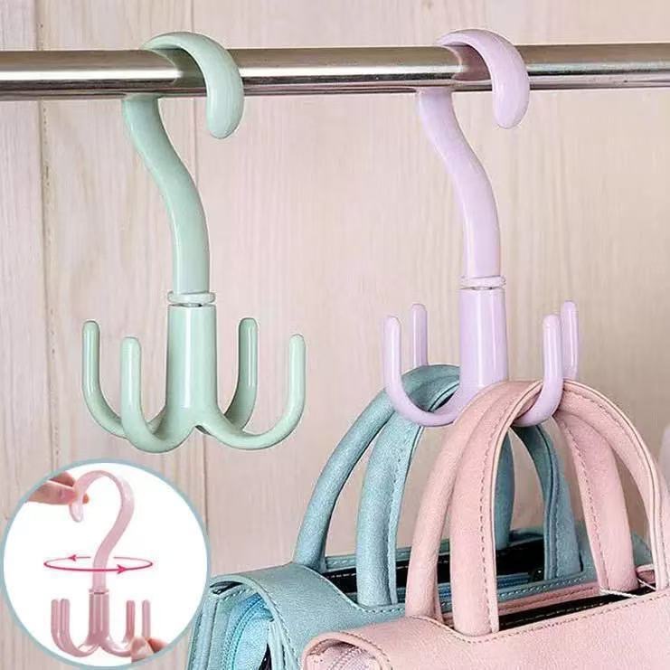Wholesale of multi-functional, rotatable four-claw hooks for hanging scarves, bags, storage racks, and plastic thickened coat hooks without drilling details Picture