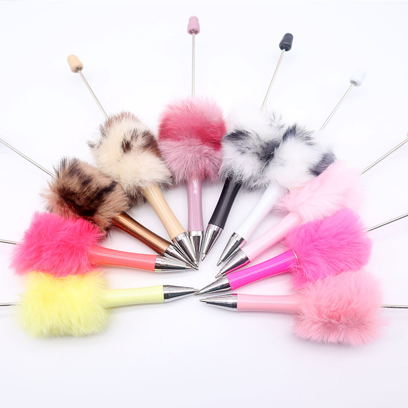 Creative Diy Leopard Print Plush Beaded Pen Cute Wind Hairball Beaded Ballpoint Pen Furry Gift Pen Plastic Pen Specification drawing