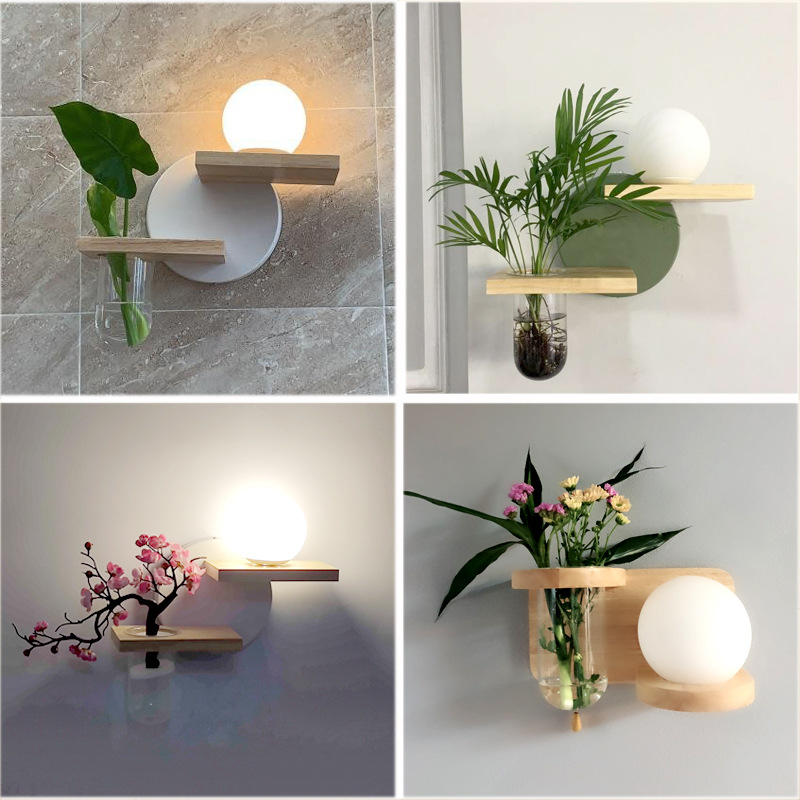 Lámparas de pared dormitorio nórdico lámpara de cabecera fondo de salón decoración de pared estudio pasillo balcón japonés planta de madera sólida lámparas de pared details Picture