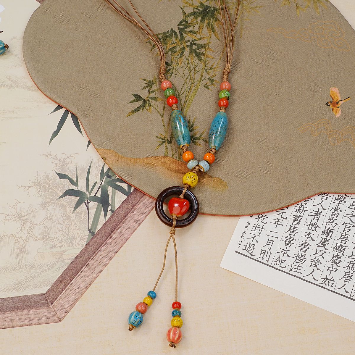 Jingdezhen ceramic necklace, ancient style, new Chinese style, ethnic style, long ceramic sweater chain for women, ancient style hanging accessory for women Specification image