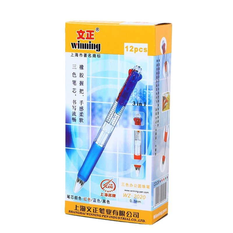 Wen Zheng 2020 Three Color Press Oil Ballpoint Pen Creative Transparent Student Ballpoint Pen Business Office Oil Pen Item Picture