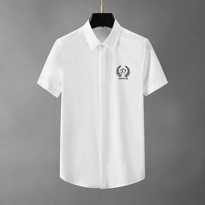 夏季新款男士创意短袖衬衫时尚潮流百搭天丝棉免烫男衬衣