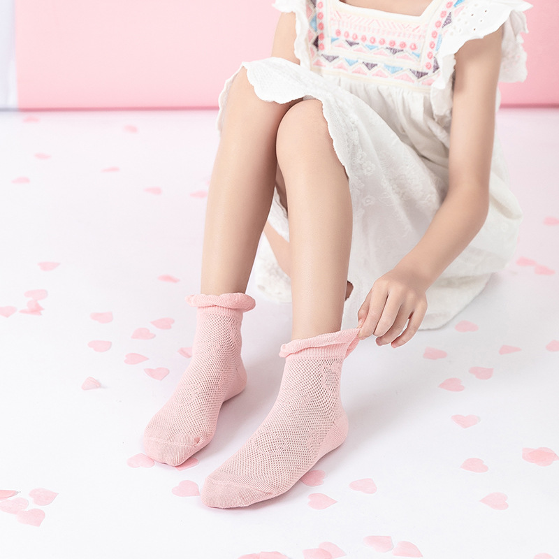 Socks stall a generation of children's socks female lovely bubble edge princess socks summer breathable mesh solid color cotton socks female baby tube socks full figure