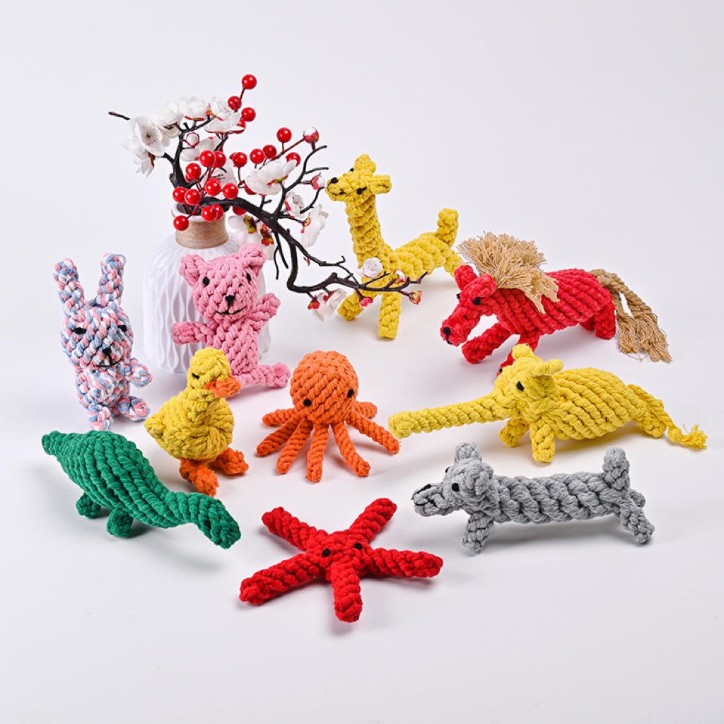 厂家批发棉绳宠物玩具 手工编织动物系列狗狗玩具 狗狗咬绳玩具图