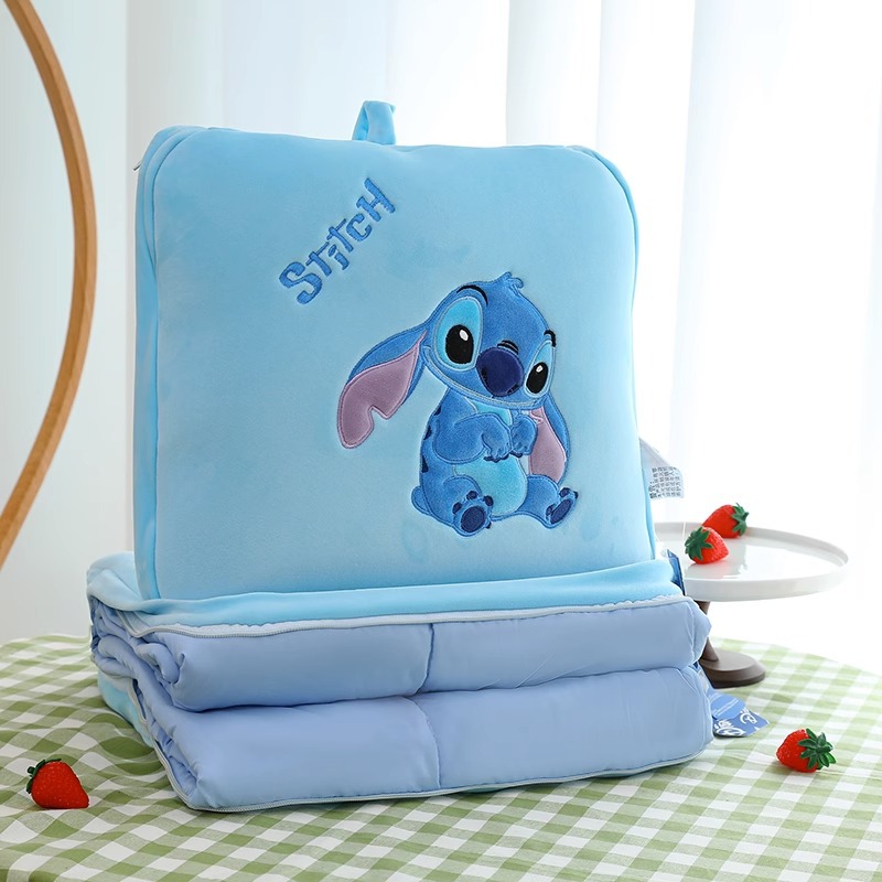 Official Disney Stitch plush air conditioner quilt, cartoon children's quilt, Strawberry Bear office nap pillow for girls