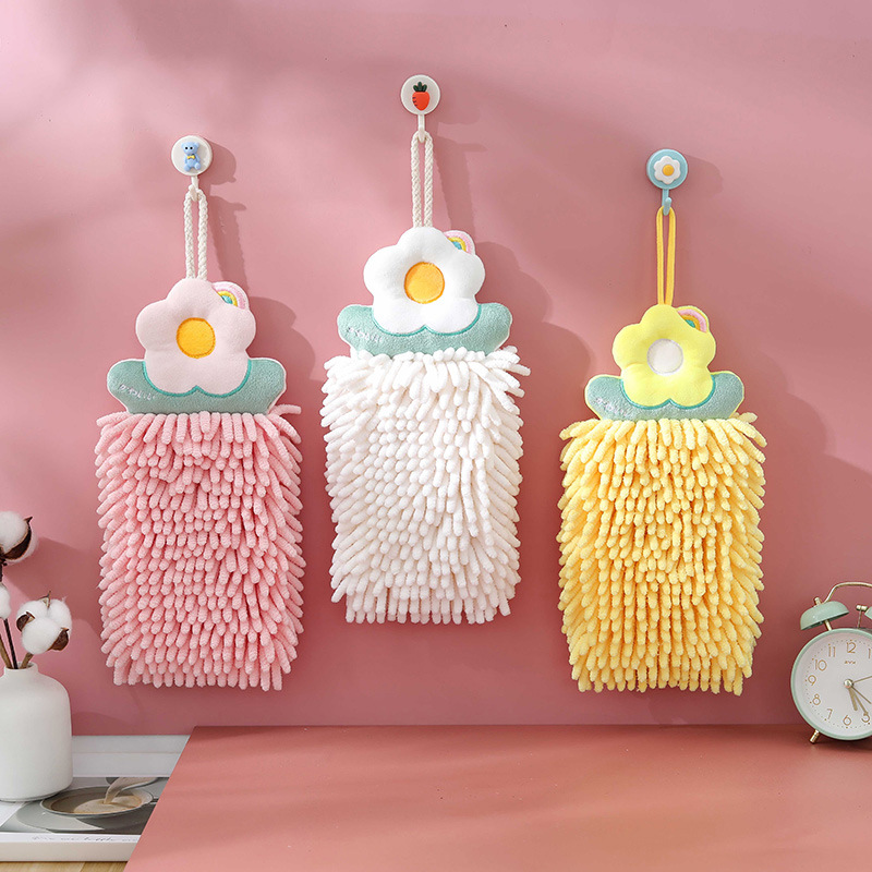 Chenille Flowers Can Hang Hand Towel Double Thick Absorbent Hand Towel Kitchen Bathroom Hand Towel details Picture