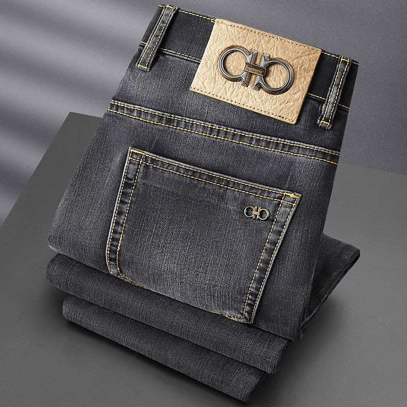 High-end 2024 new stretch grey jeans for men, slimming spring and summer business fashion casual straight-leg trousers for men