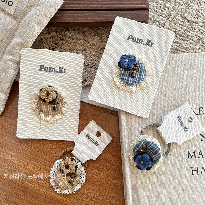 New Korean-style cute checkered lace flower hair clips, sweet and versatile for children, bangs clips, broken hair clips, girls' hair accessories details Picture