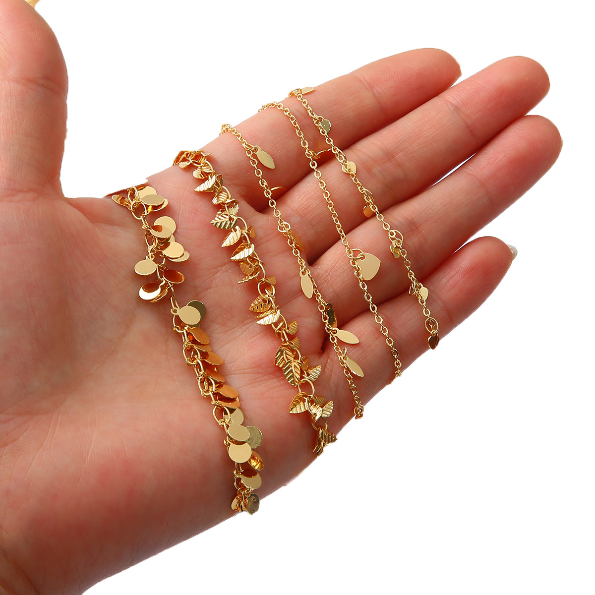 Color Preservation 18K Gold Embossed Bracelet Necklace Collarbone Chain Extension Chain Tail Chain Handmade Diy Material Accessories Item Picture