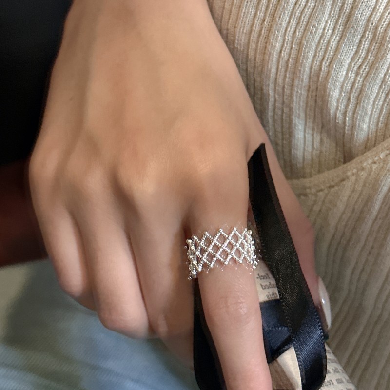 S925 sterling silver Korean-style niche design grid ring, Korean-style simple retro fashionable ring silver jewelry wholesale details Picture
