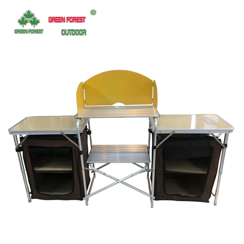Green Light Forest New enhanced version Korean outdoor aluminum alloy portable barbecue table, folding kitchen table, windproof type Item Picture