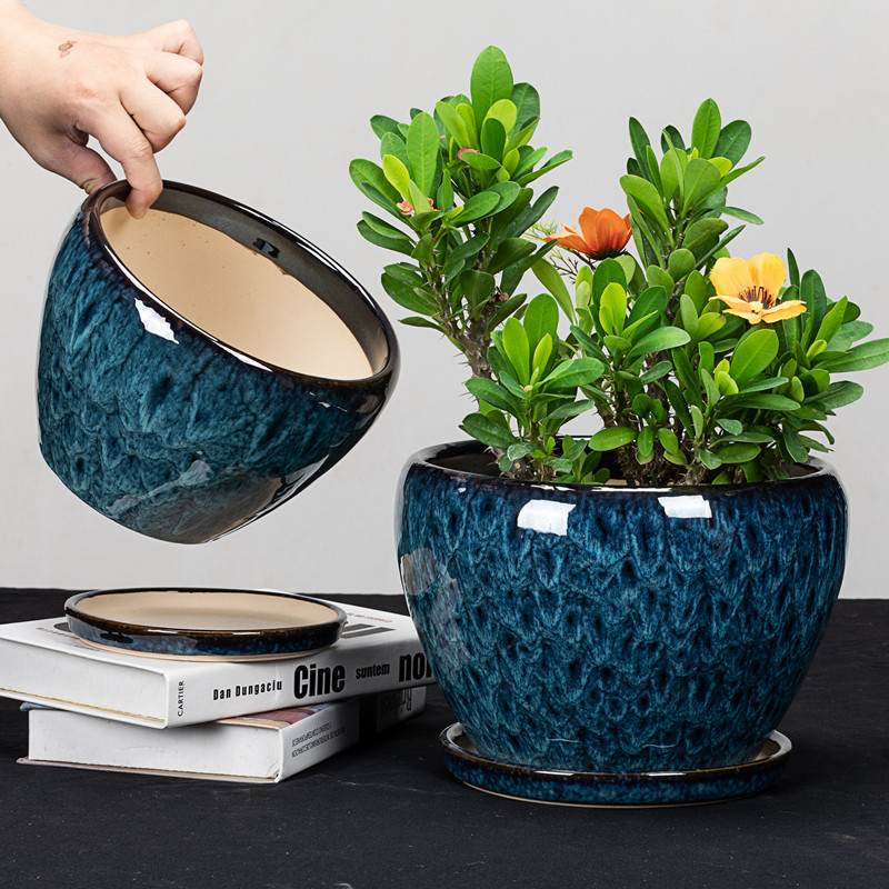 phalaenopsis flower pot thickened large flower pot ceramic with separate tray extra large simple personality household green pot