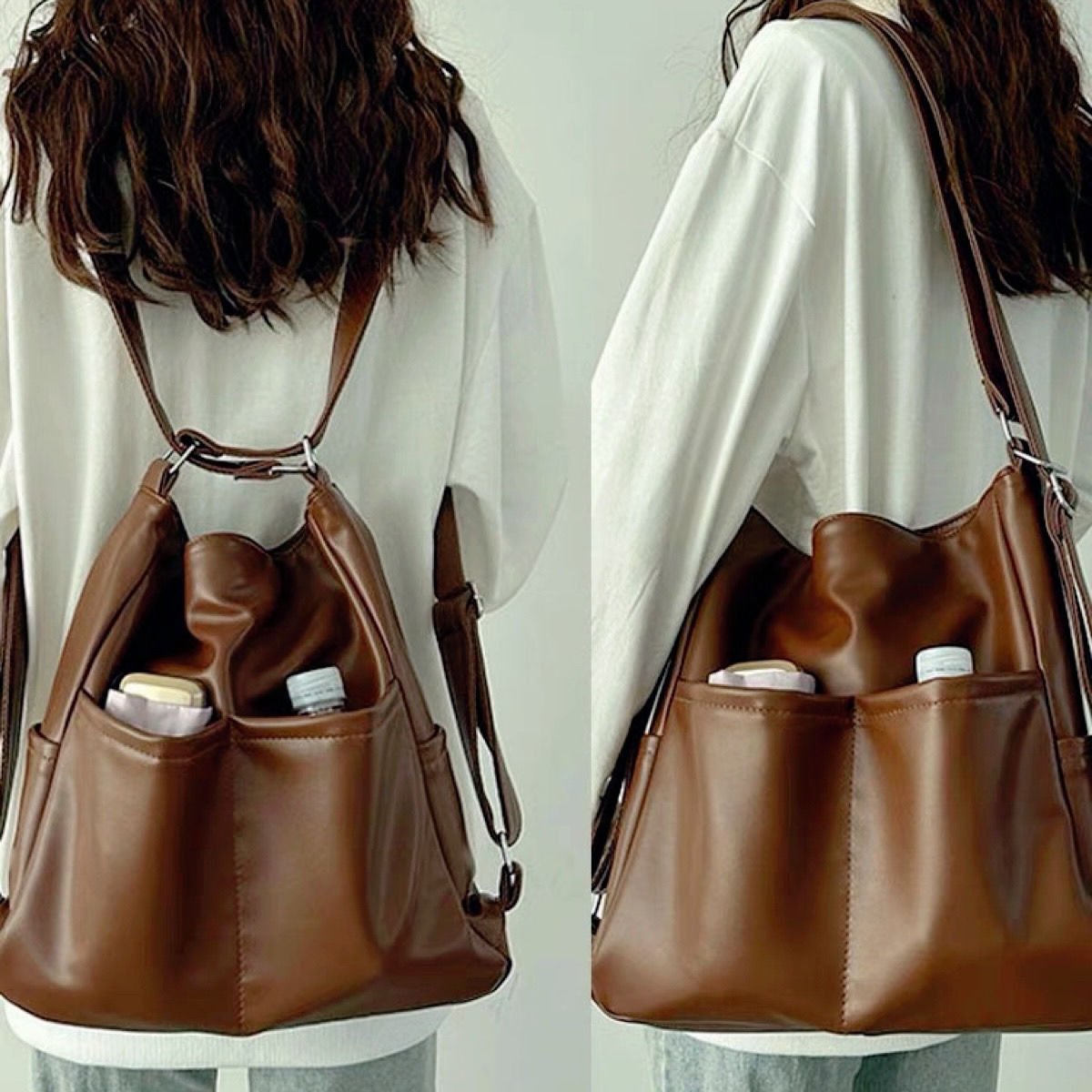 原创夏天软皮包包女大容量三用背包通勤托特包多功能背包斜跨书包