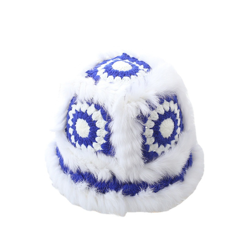 兔毛毛线帽子白底实物图