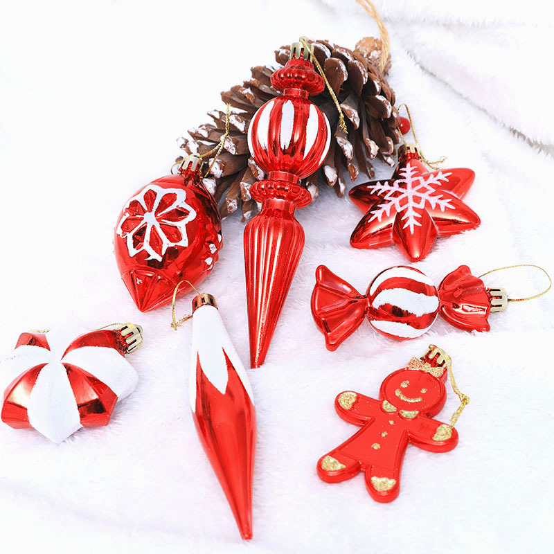 New Christmas Ball Special Decorative Small Pendant Plastic Electroplated Painted Red Cane Candy Hex Star Gloves Item Picture