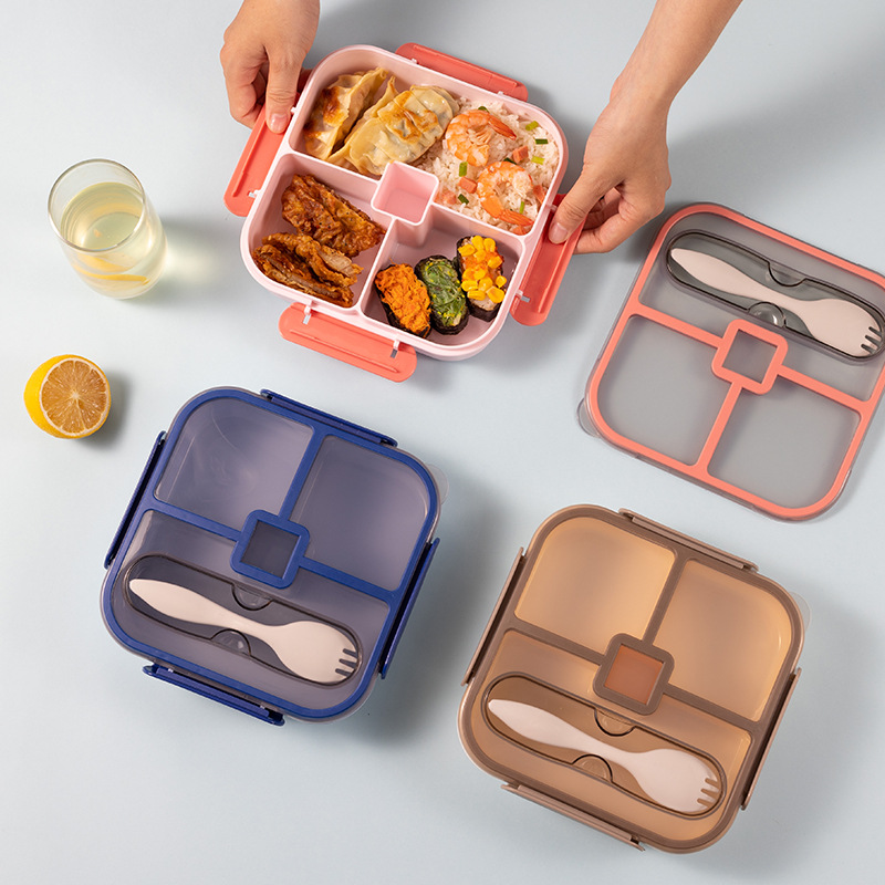Simple compartments student lunch box, light food salad, office worker bento box, sealed lunch box with tableware, Amazon Application Scenario
