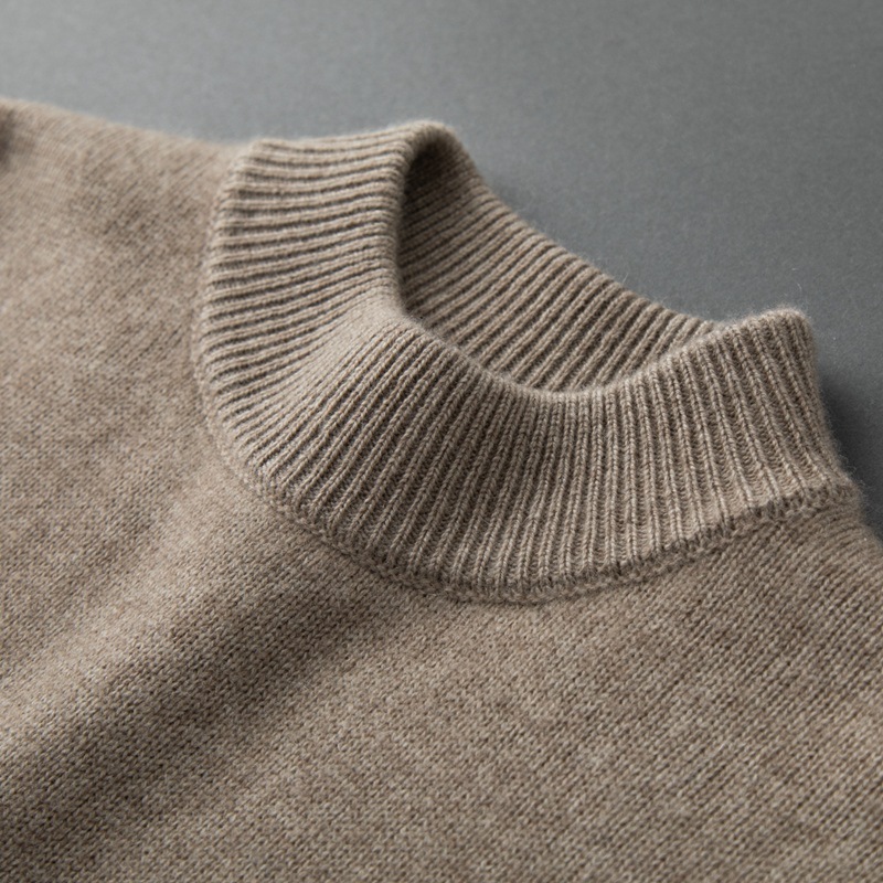 A 7-stitch thickened semi-high neck solid color cashmere sweater for men, a fashionable and simple light business knitted sweater as a base layer, a pullover sweater details Picture