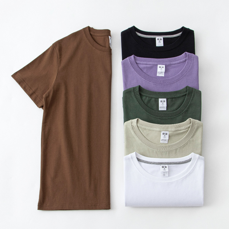 200G Short-Sleeved T-Shirt Men's Summer Xinjiang Pure Cotton Round Neck High Quality Solid Color Loose Half-Sleeved White Base Top Specification drawing