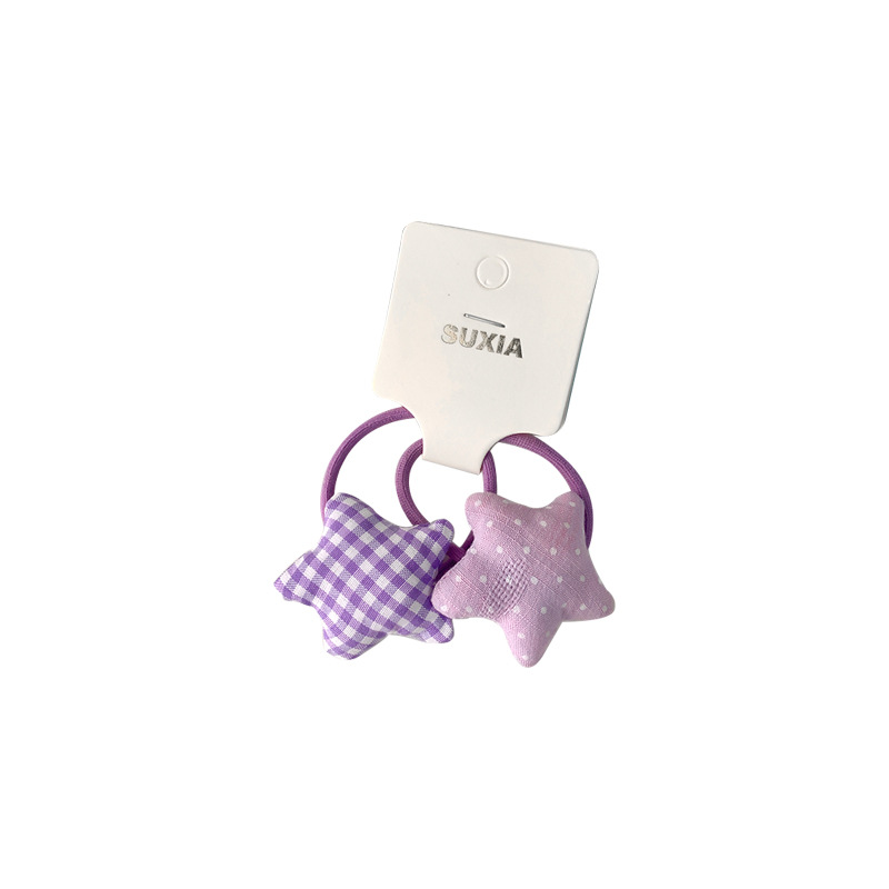 New Korean children's fabric checkered five-pointed star hair band, girls' polka dot star-shaped matching hair tie and leather band hair accessory Item Picture