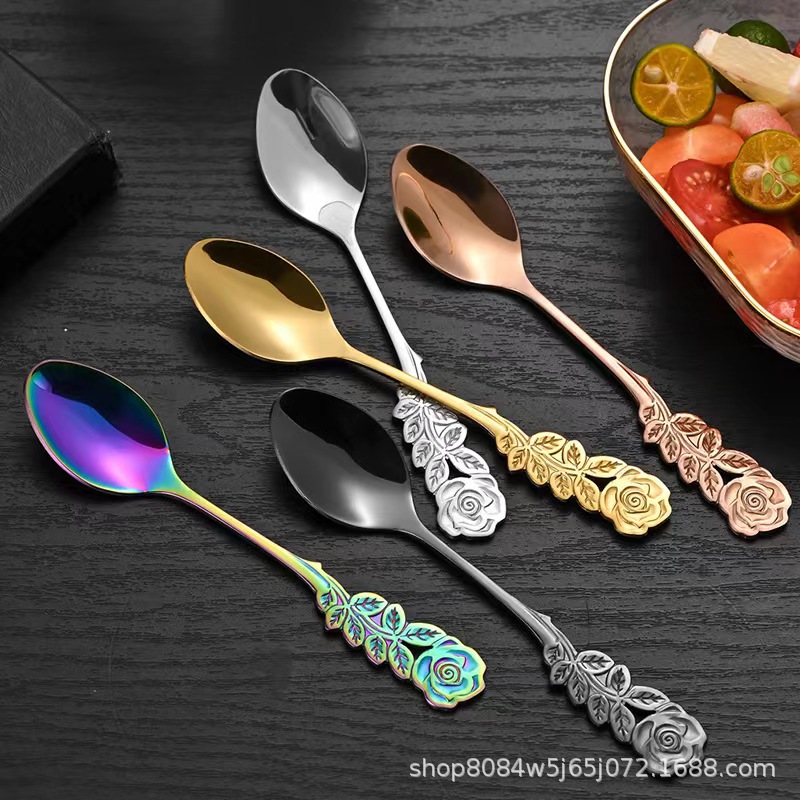 Creative Stainless Steel Rose-Shaped Spoon, Stirring Spoon, Coffee And Dessert Spoon, Bird's Nest And Silver Ear Glass Cup, Souvenir Spoon Application Scenario