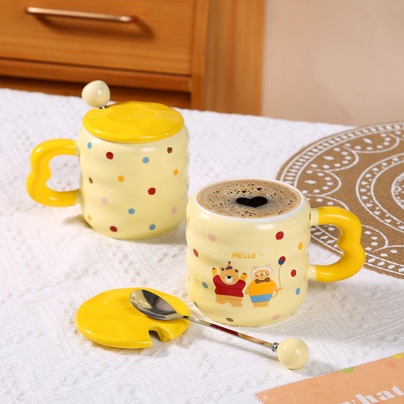 波点萌萌咖啡杯陶瓷杯带盖带吸管马克杯水杯情侣礼物实用女恒温杯详情图4