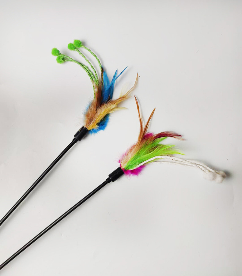 Black tube duck feather cat toy stick, striped feather spring stick, feather cat toy stick, plastic cat supplies, cat toys