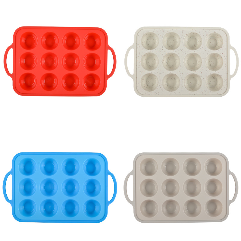 亚马逊新款硅胶蛋糕模具12连孔厂家批发包钢硅胶蛋糕模DIY手工
