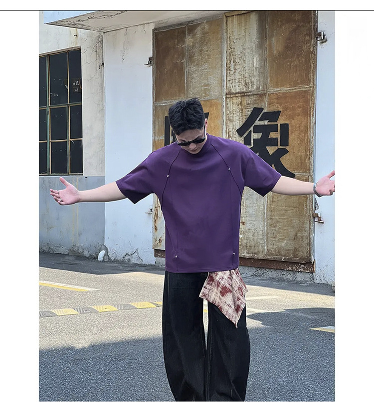 夏季男士新款华棉铆钉短袖T恤青少年宽松休闲百搭半截袖上衣详情9