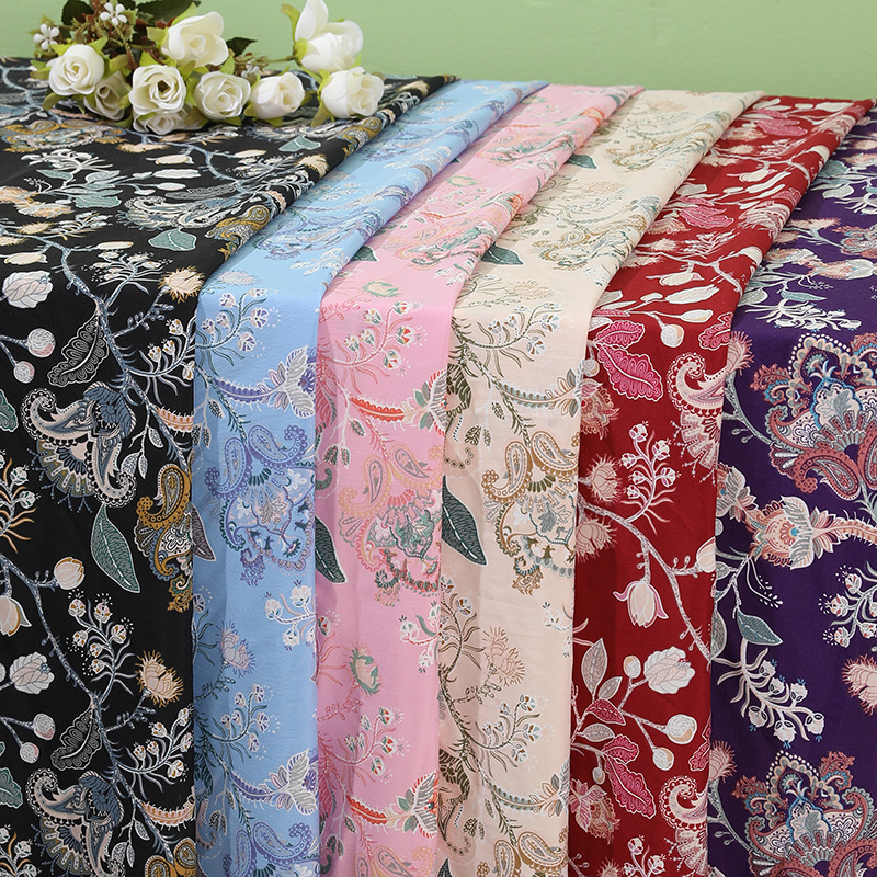 Four-Sided Elastic National Wind Cashew Flower Polyester Printed Fabric Summer Clothing Dress Fabric Two Batches Of Direct Supply details Picture