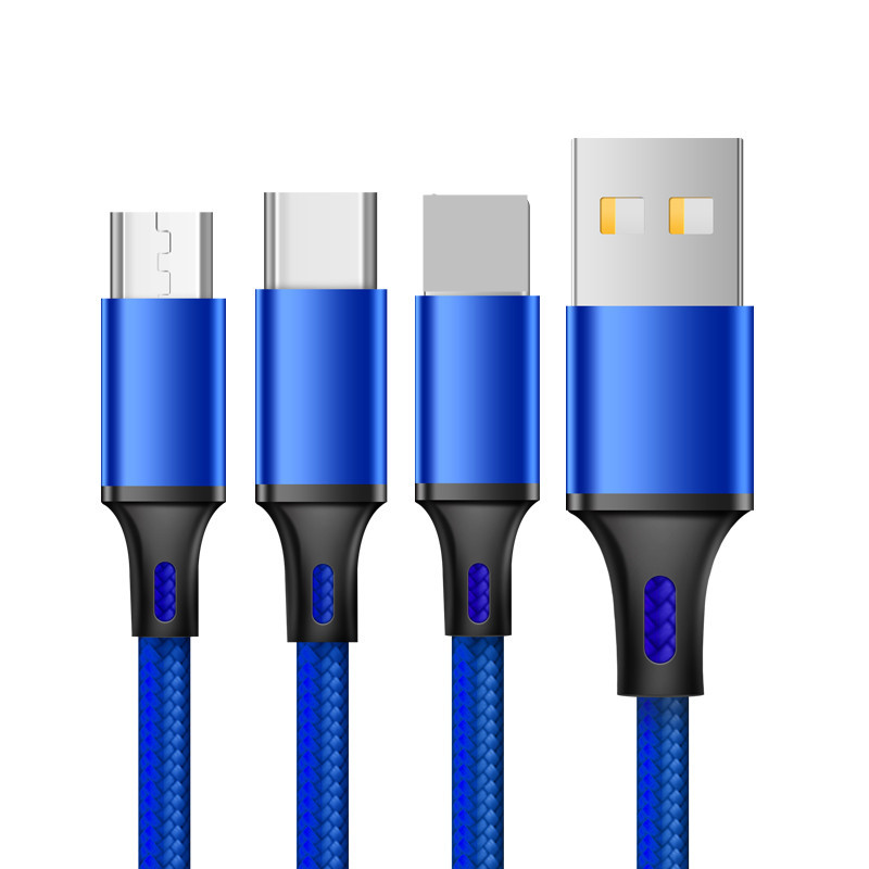 数据线/2米数据/充电线/快充线尼龙/三合一快充电线白底实物图