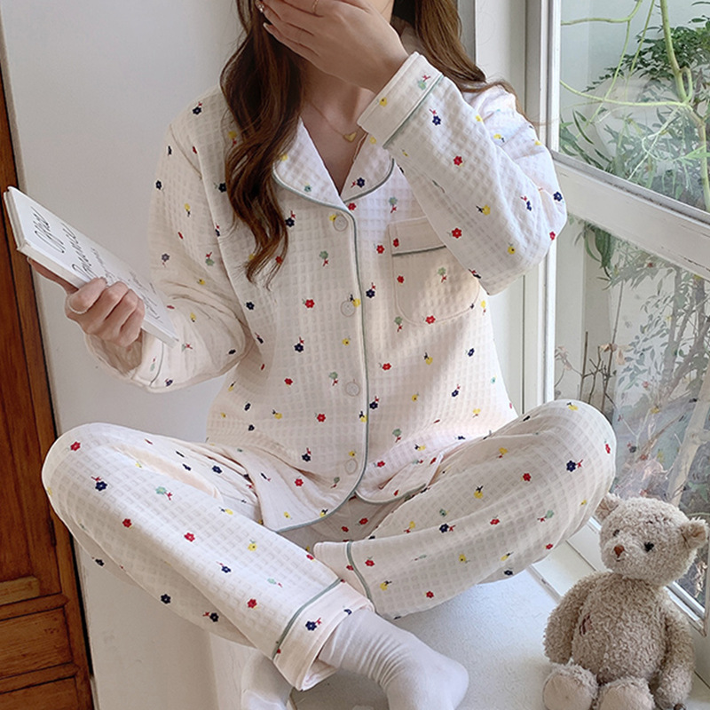 Cotton Pyjamas Autumn And Winter Pyjamas Women's Air Sandwich Cardigan Girl's Cute Cartoon Print Home Wear Set Application Scenario