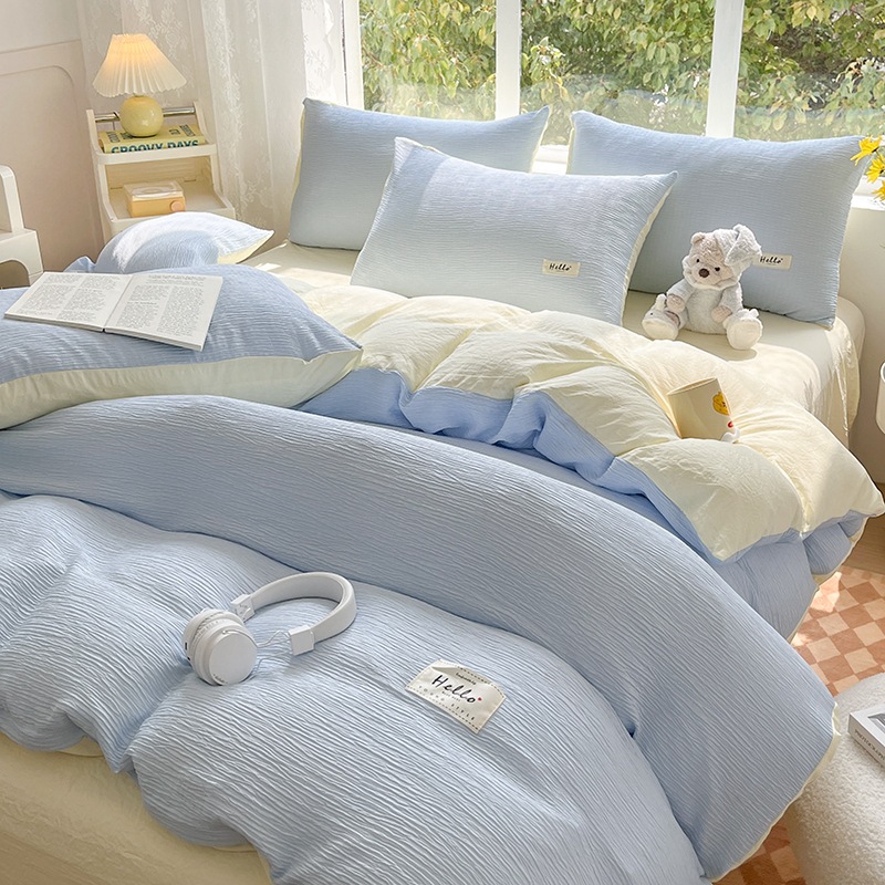 Waffle brushed four-piece bedding set, washed cotton bed sheet and duvet cover, student dormitory single bedding set Specification image